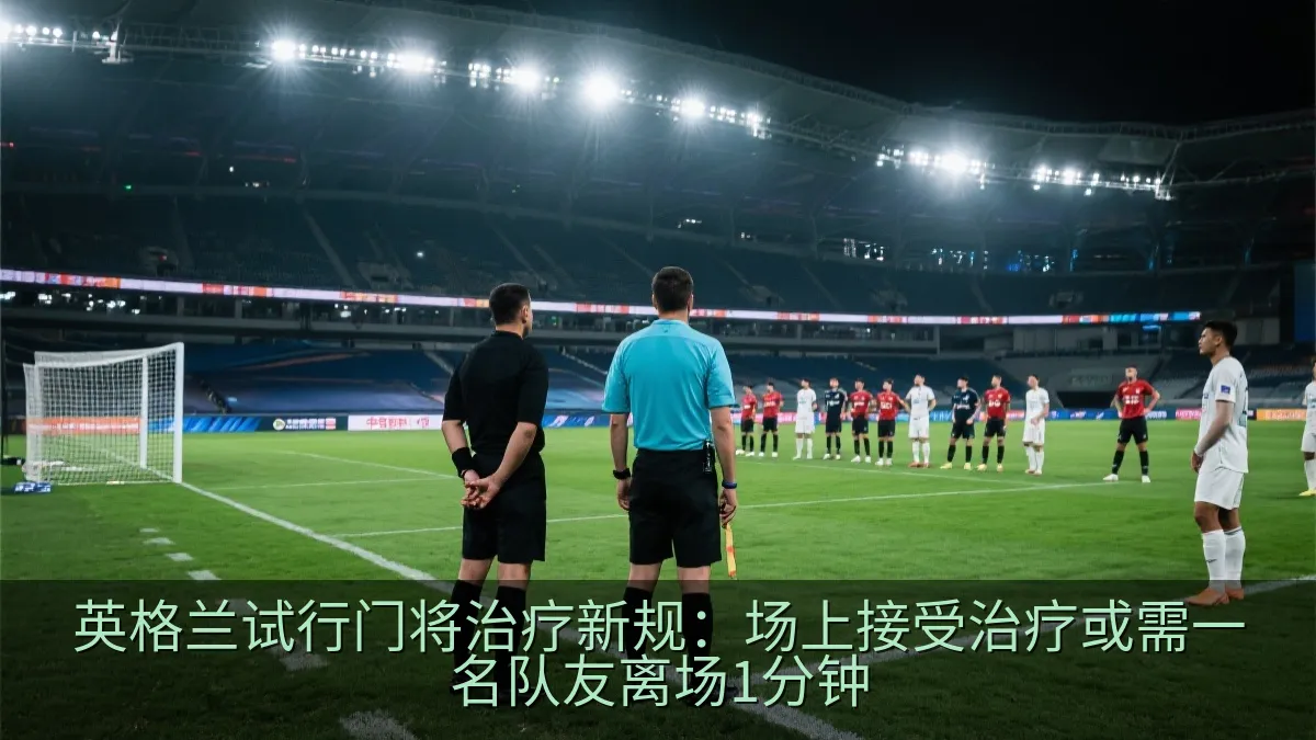 裁判与球员在足球场上等待比赛恢复